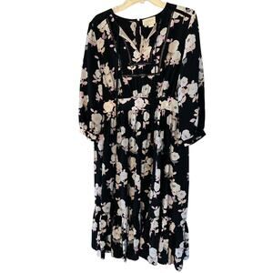 KATE SPADE NY FLORAL TIE NECK MIDI DRESS SZ 14